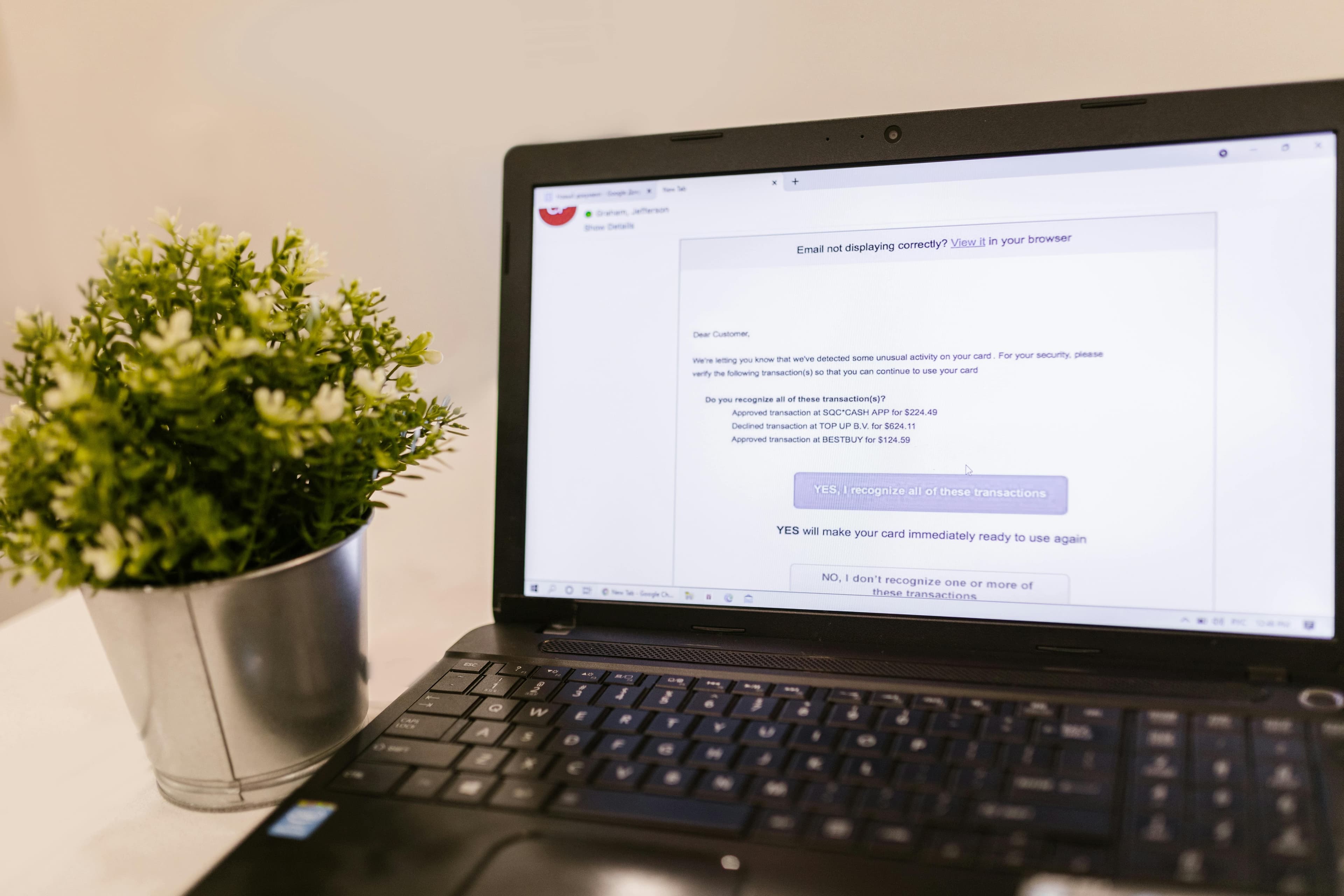 An newsletter email open in a laptop